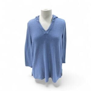 Pure Jill By J.Jill Women's Medium Blue Hooded Tunic Long Sleeve Sweater Blouse